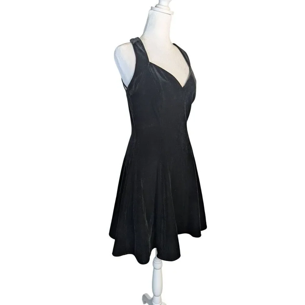 Betsy & Adam Vintage 90s black velvet strappy back mini party dress womens S